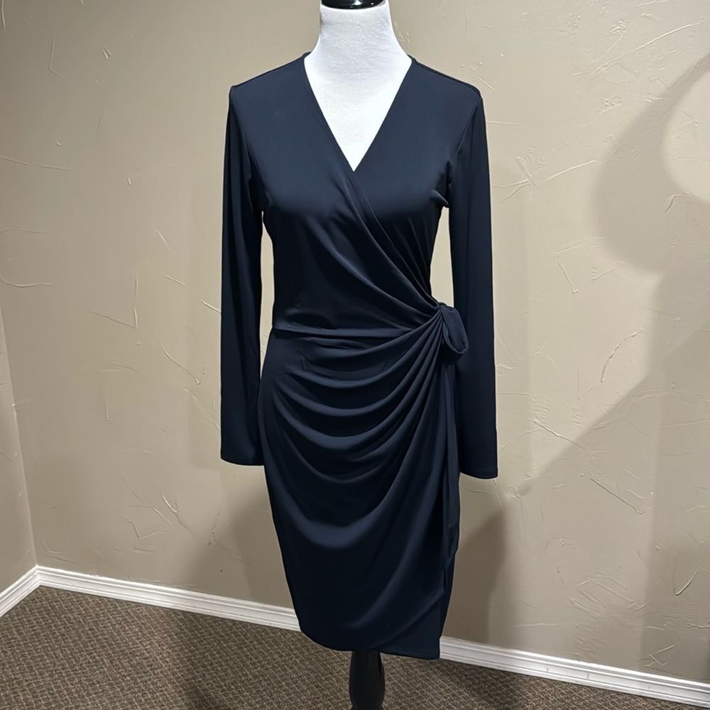 Lark & Ro navy wrap dress long sleeve knee length size M